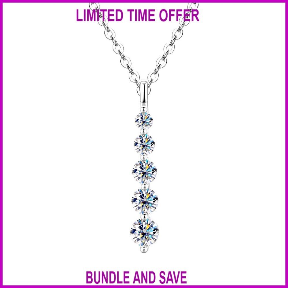 0.92 CT Moissanite 5-Stone Pendant Necklace, 14K Gold Filled, Adjustable